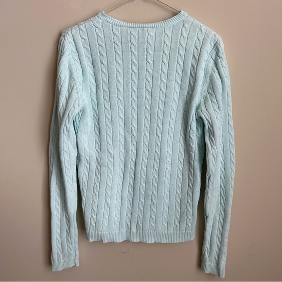 Vintage Cherokee Seafoam Green Blue Crew Neck Cable Knit Cotton Sweater Size S - Picture 3 of 7